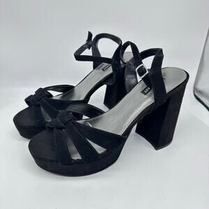 Nine West Black Suede Ankle Strap Block Platform Heel Womens 9.5